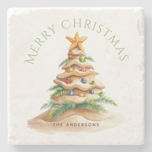 熱帯クリスマスツリーパーソナライズされた ストーンコースター (正面)