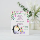 熱帯クリスマスパーティー用のペンギンとプレゼント 招待状 (スタンド正面)