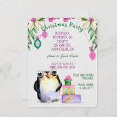 熱帯クリスマスパーティー用のペンギンとプレゼント 招待状 (正面/裏面)