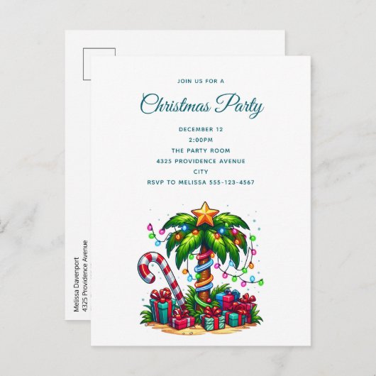 熱帯クリスマスパームツリー インビテーションポストカード (正面/裏面)
