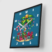 熱帯クリスマスパームツリー スクエア壁時計 (傾斜)