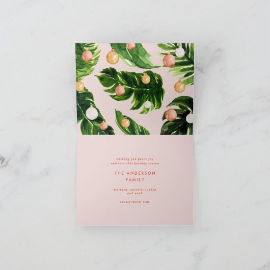 熱帯クリスマスパームモダン植物性フラミンゴ シーズンカード (内部)