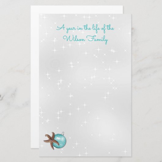 熱帯クリスマスヒトデきらめくシルバー紙 便箋 (正面/裏面)