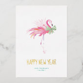 熱帯クリスマスピンクフラミンゴ水色 箔シーズンカード (正面)