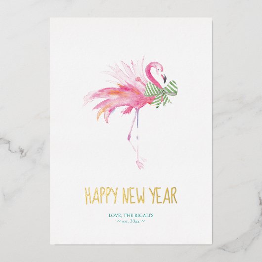 熱帯クリスマスピンクフラミンゴ水色 箔シーズンカード (正面)