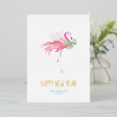熱帯クリスマスピンクフラミンゴ水色 箔シーズンカード (立ち正面)