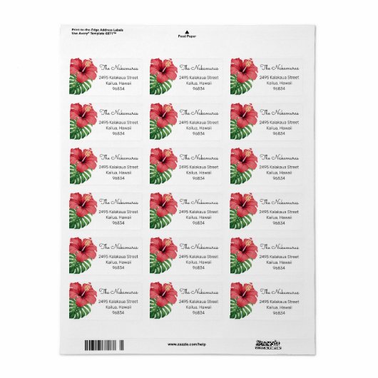 熱帯クリスマスファミリーの花葉の住所 ラベル (フルシート)