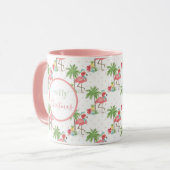 熱帯クリスマスフラミンゴブルーサンタハットピンク マグカップ (正面左)