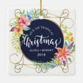 熱帯クリスマスフラワー&金ゴールド枠 セラミックオーナメント (裏面)