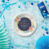 熱帯クリスマスフラワー&金ゴールド渦巻形の枠 ペーパープレート (パーティー)