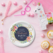 熱帯クリスマスフラワー&金ゴールド渦巻形の枠 ペーパープレート (パーティー)