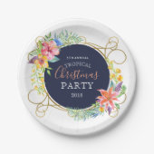 熱帯クリスマスフラワー&金ゴールド渦巻形の枠 ペーパープレート (正面)