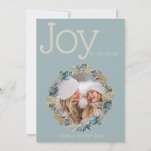 熱帯クリスマスブルーの葉の丸いフォトフレーム (正面)