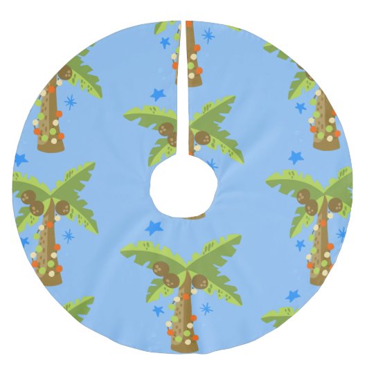 熱帯クリスマス7月のヤシの木の夏のクリスマス ブラッシュドポリエステルツリースカート (正面)