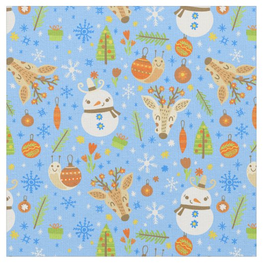 熱帯クリスマス7月カタツムリ雪だるま夏クリスマス ファブリック (クローズアップ)