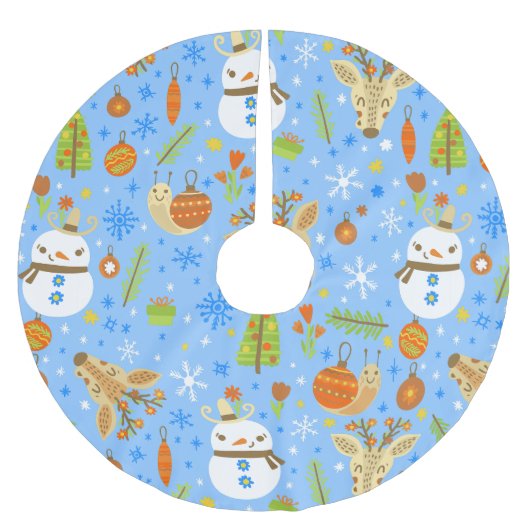 熱帯クリスマス7月カタツムリ雪だるま夏クリスマス ブラッシュドポリエステルツリースカート (正面)