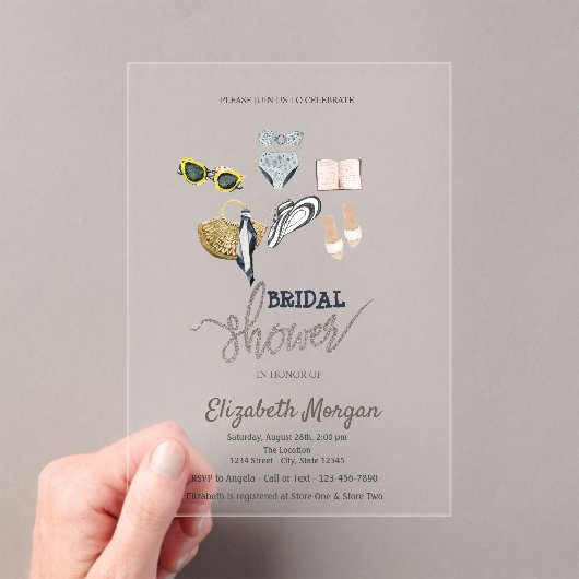 熱帯クールビーチブライダルシャワー アクリル招待状 (インサイチュ (ポータブル))