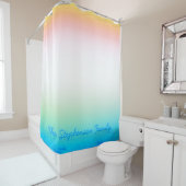 熱帯クール青白グラデーションと青文字 シャワーカーテン (インサイチュ)