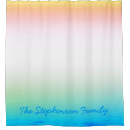 熱帯クール青白グラデーションと青文字 シャワーカーテン