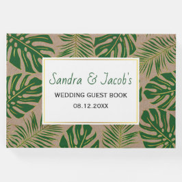 熱帯グリーンと葉金ゴールド素朴結婚性 ゲストブック