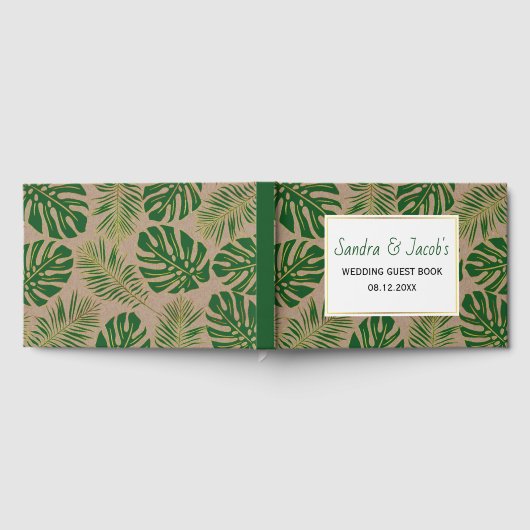 熱帯グリーンと葉金ゴールド素朴結婚性 ゲストブック (全面)