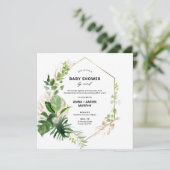 熱帯グリーンと金ゴールドフレーム赤ちゃんシャワー（郵便） 招待状 (スタンド正面)