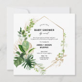 熱帯グリーンと金ゴールドフレーム赤ちゃんシャワー（郵便） 招待状 (正面)