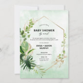 熱帯グリーンと金ゴールドフレーム赤ちゃんシャワー(郵便) 招待状 (正面)
