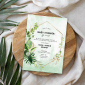 熱帯グリーンと金ゴールドフレーム赤ちゃんシャワー(郵便) 招待状