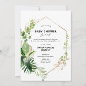 熱帯グリーンと金ゴールドフレーム赤ちゃんシャワー（郵便） 招待状 (正面)