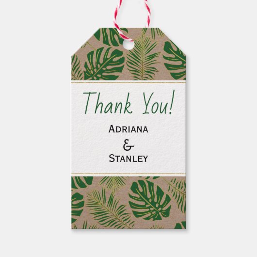 熱帯グリーンと金ゴールド素朴結婚の感謝 ギフトタグ (正面)