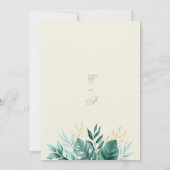 熱帯グリーンアイボリー金ゴールドグリッター結婚フローラ 招待状 (裏面)