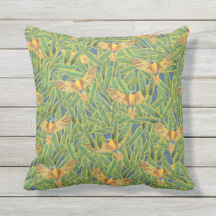 熱帯グリーンイエローオレンジ葉色のオウム模様 アウトドアクッション