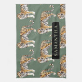 熱帯グリーンウォーターのタイガースの名前 キッチンタオル (縦)