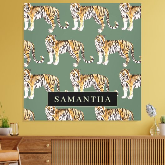 熱帯グリーンウォーターのタイガースの名前 キャンバスプリント (インサイチュ (リビング))