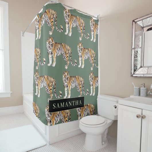 熱帯グリーンウォーターのタイガースの名前 シャワーカーテン (インサイチュ)