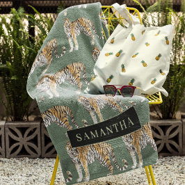 熱帯グリーンウォーターのタイガースの名前 バスタオルセット