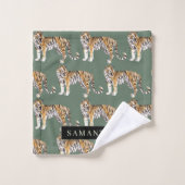 熱帯グリーンウォーターのタイガースの名前 バスタオルセット (ウォッシュタオル)