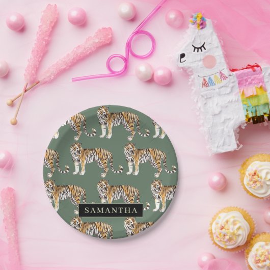 熱帯グリーンウォーターのタイガースの名前 ペーパープレート (パーティー)