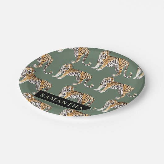 熱帯グリーンウォーターのタイガースの名前 ペーパープレート (アングル)