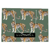 熱帯グリーンウォーターのタイガースの名前 ラージペーパーバッグ (裏面)