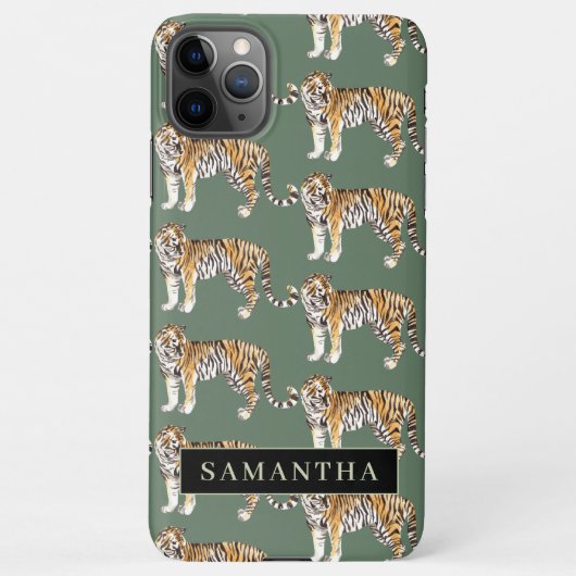 熱帯グリーンウォーターのタイガースの名前 iPhoneケース (裏面)