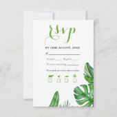 熱帯グリーンウォーター色モンステラ葉 出欠カード (正面)