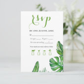 熱帯グリーンウォーター色モンステラ葉 出欠カード (スタンド正面)