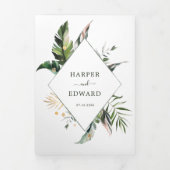 熱帯グリーンウォーター葉カラー結婚ズの3倍 三つ折り招待状 (カバー)