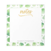 熱帯グリーンウォーター葉カラー金ゴールドフェイク箔 ノートパッド (正面)