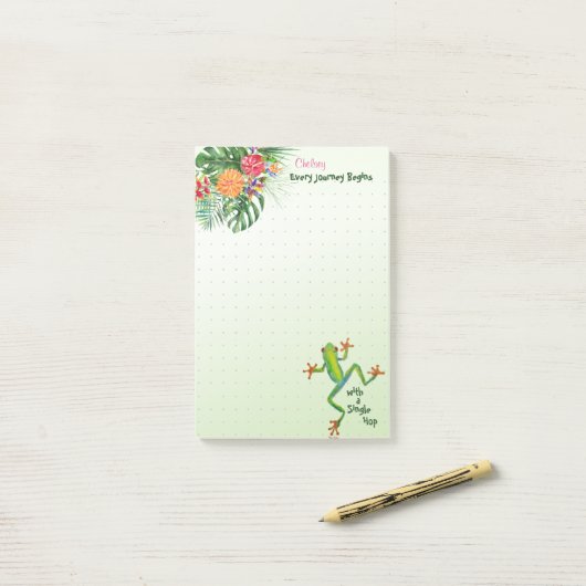 熱帯グリーンカエルの旅が始まインスパイアる ポストイット (デスク上)