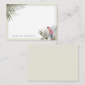 熱帯グリーンパームとオウムパーソナライズされた名 ノートカード (正面/裏面)