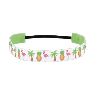 熱帯グリーンパームツリーパイナップルピンクフラミンゴ アスレチックヘッドバンド