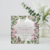 熱帯グリーンパームリーフフレームシルバーブルゴーニュ 招待状 (スタンド正面)